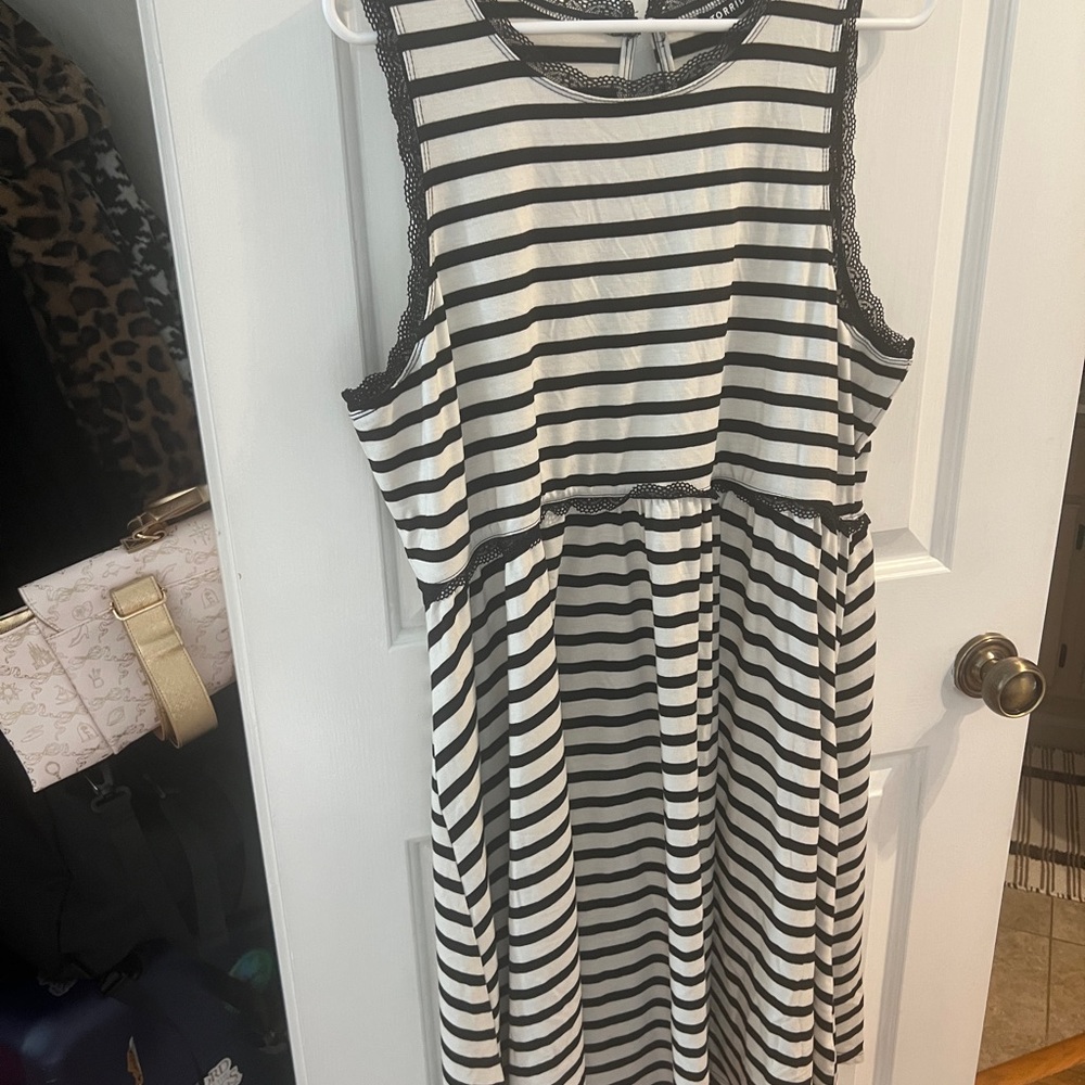 Torrid Black and White Striped Top with Lace Detail